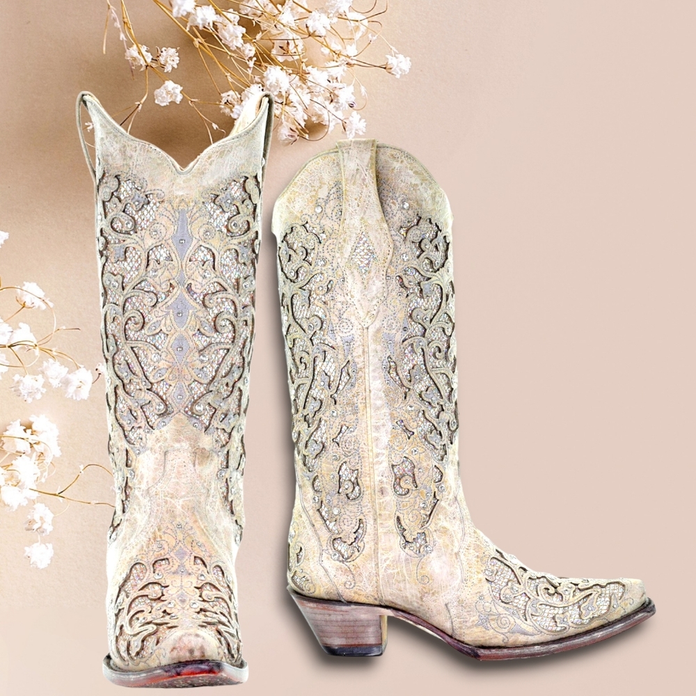 Corral White Glitter Boots